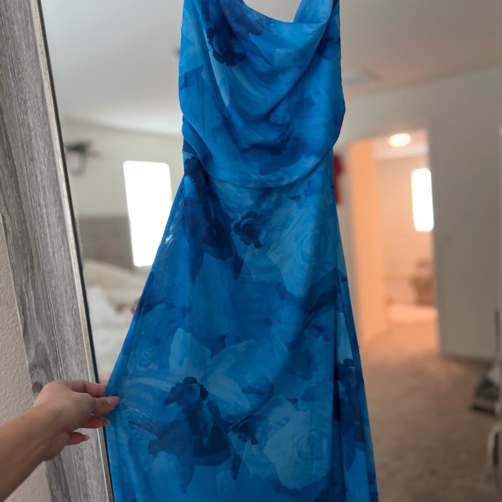 Chic Backless Blue Floral Dress
